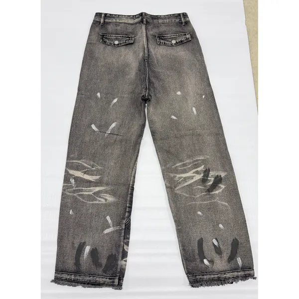 Acid Wash Wide Leg Paneled Denim Jeans Gray Streetwear Measurements in Photos - Image 6