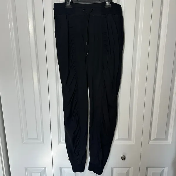 CRZ YOGA Joggers Pants Womens L 12 Black Dance Studio Striped Ruched Pockets 30" - Image 2