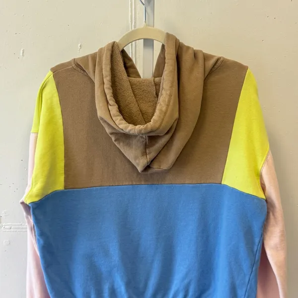 BP Nordstrom Womens Colorblock Half Zip Hoodie Sweatshirt Blue Brown Yellow Sm - Image 5