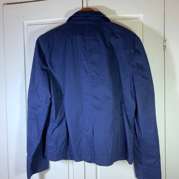 L.L.Bean Women's Navy Blue Cotton Blazer Jacket Size 14 REG Business Casual READ - Image 2