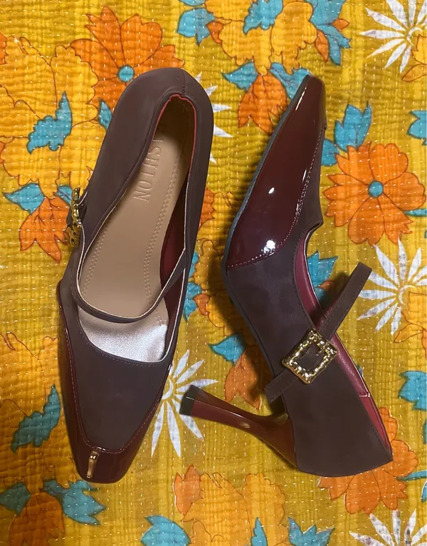 Burgundy Mary Jane Pumps Size 41/ US Woman 9.5 - Image 2