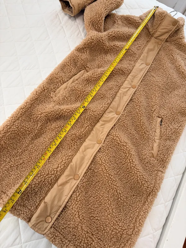 Athleta Sherpa Teddy Coat XS Camel Longline Cozy Minimalist Quiet Luxury Winter - Image 10