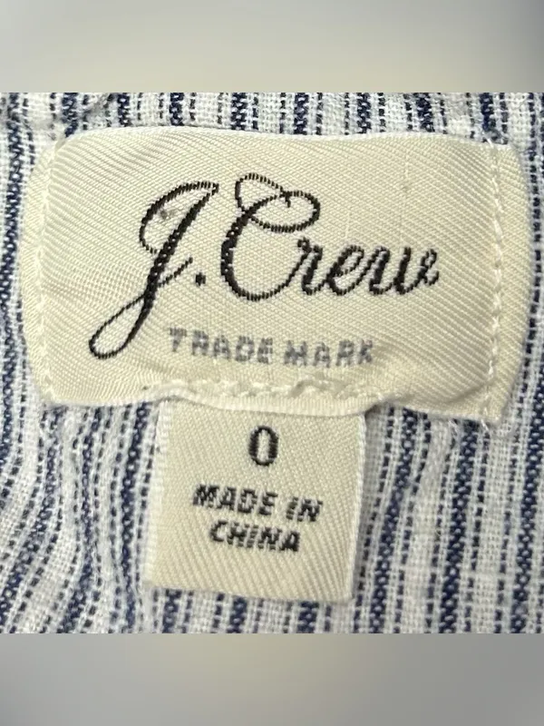 J. Crew Mercantile Women's Size 0 Blue White Stripe Linen Sleeveless Ruffle Top - Image 2