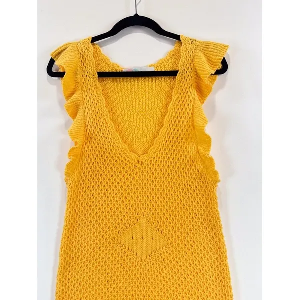 Free People FP Beach Mini Dress Gold Mykonos Fauxchet Sweater Cover Up Medium - Image 6