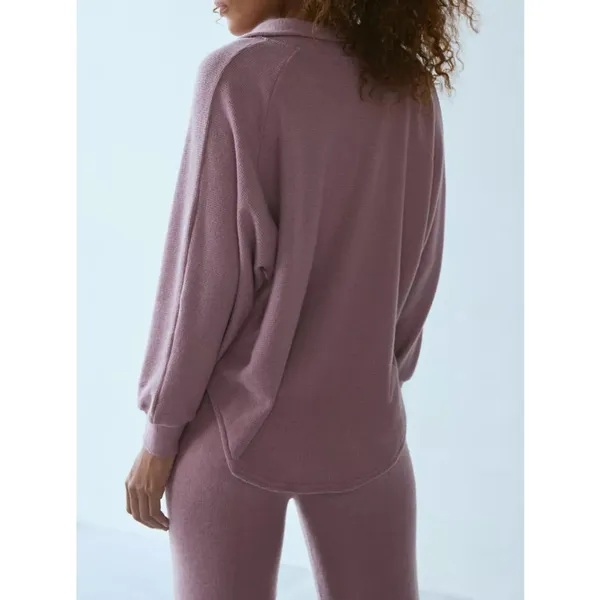 Urban Outfitters Out From Under Cosima Collared Top & Kick Flare Pant SET Mauve - Image 4