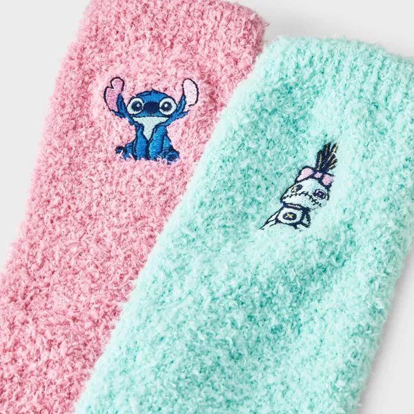 Lilo & Stitch nwt Snow Globe Box of Cozy Embroidered Crew Socks - Pink/Mint 4-10 - Image 3