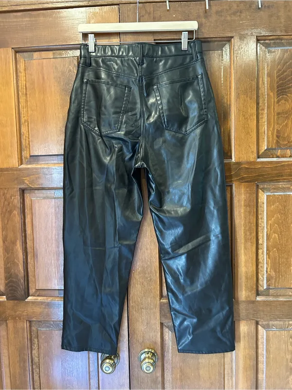 Abercrombie Curve Love Vegan Leather Ankle‎ Straight Pants Black 10/30 Regular - Image 3