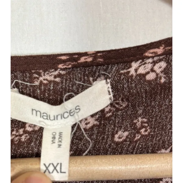 Maurices Boho Floral Blouse Brown Smocked Waist Surplice Neck‎ Cottagecore XXL - Image 6