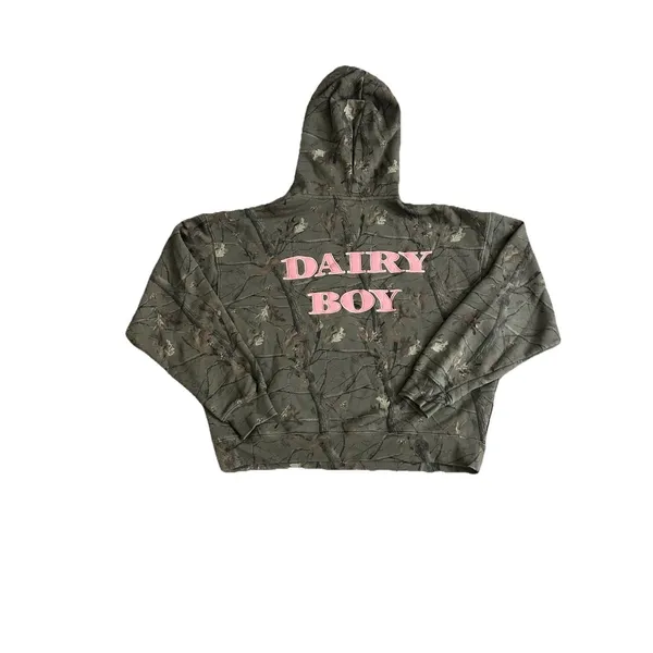 Dairy Boy The Boyfriend Hoodie Evergreen Camo/Pink Appliqué Women's Size Large - Image 4