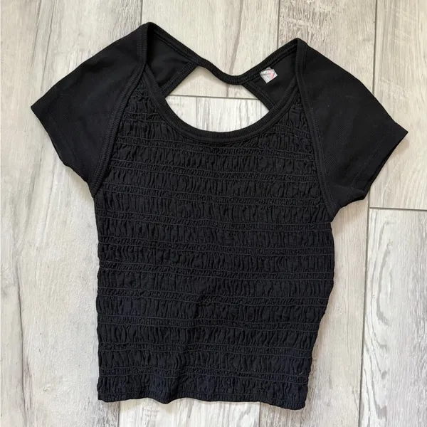 Free People FP Movement Final Mile Smocked Open Back Tee Black size xs - Image 7