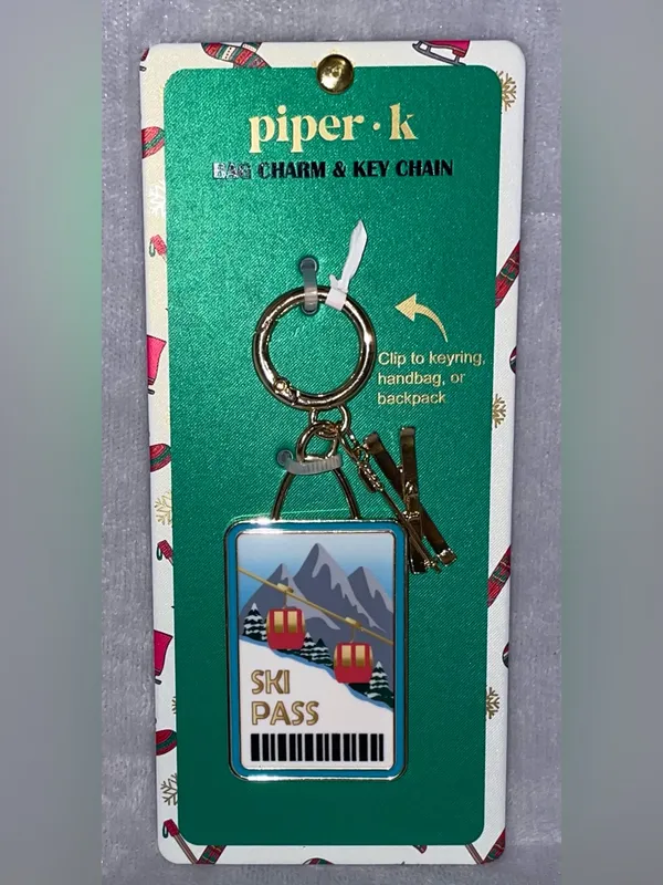 Piper K NWT Ski Pass Bag Charm & Key Chain Gold Tone Gondola Winter Skiing - Image 2