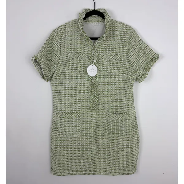 Pemhea Collection Tweed Dress Green Short Sleeve Shift Career Work Size Large - Image 2