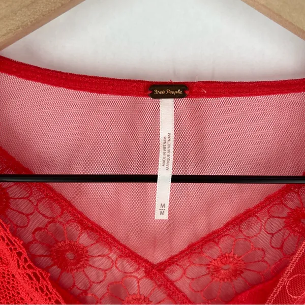 Free People Vibrant Red‎ Ribbed Lace Trimmed Dolman Sleeve Blouse Size M - Image 2