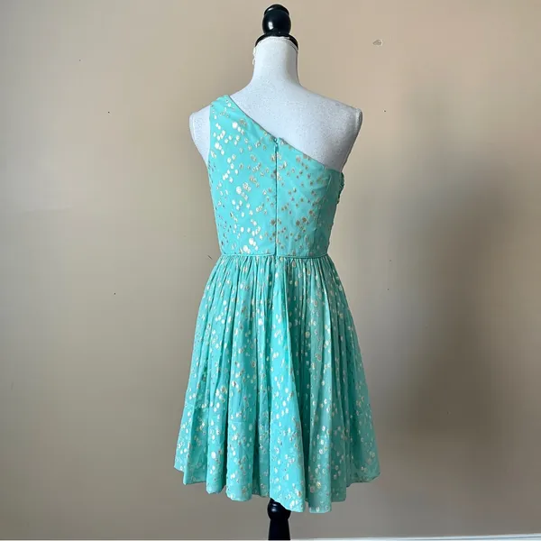 SHOSHANNA | Silk Blend Teal/Metallic Gold Rayna One-Shoulder Cocktail Dress Sz 4 - Image 7