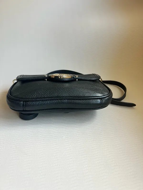 Tory Burch Amanda Mini Crossbody Black Leather Gold Logo Flap Bag - Image 4