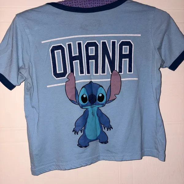 Disney Light Blue Ohana Crop Tee with Navy Trim - Image 2