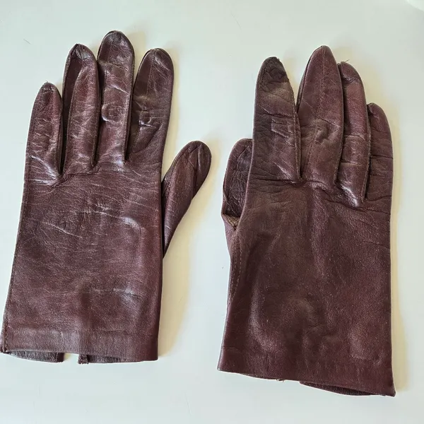 Leather vintage gloves brown size XS - Image 2
