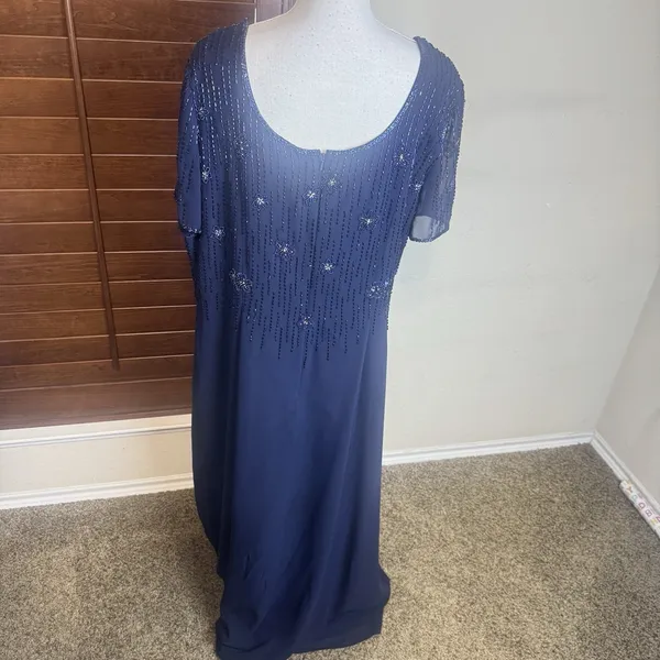Sylvia Ann Formal Dress Navy Blue Long‎ Beaded Mother Of The Bride Groom XL - Image 6
