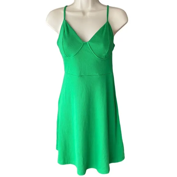 NWT ~ WILD FABLE Green Ribbed Knit Short Skater Mini Dress ~ Women's Size MEDIUM - Image 3