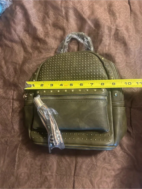 Olive Green Faux Leather Women’s Backpack Purse - Image 8