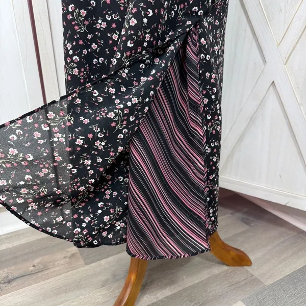 Vintage 90s Y2K Kathie Lee Floral Sleeveless Shift Maxi Dress Black Pink Medium - Image 6
