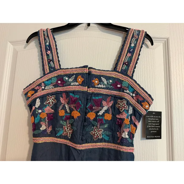 Boston Proper NWT Beaded Embroidered Boho Tencel Maxi Dress 2 - Image 2