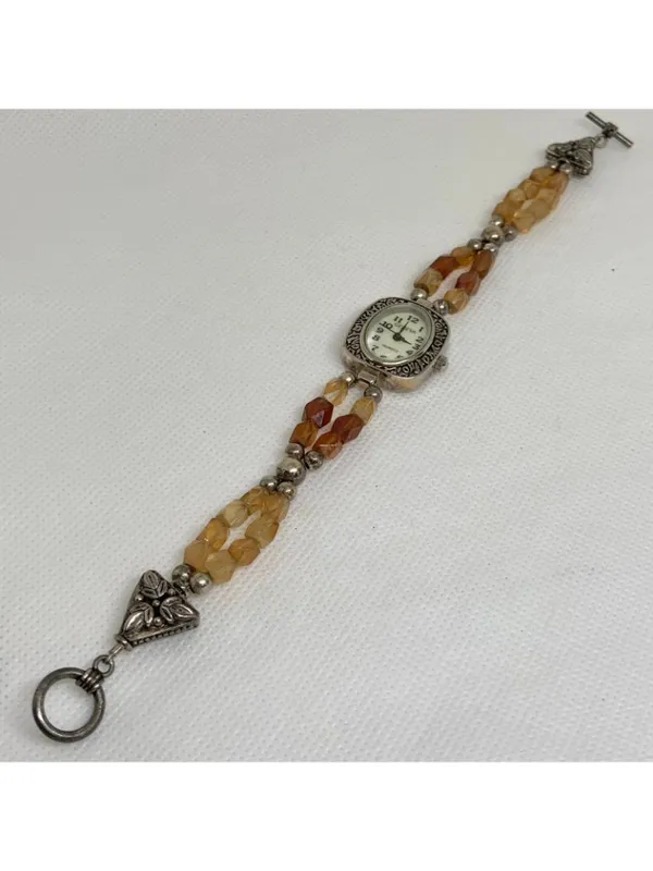 Vintage Geneva women watch 20mm quartz mop dial SilverTone brown 7.5” running - Image 2