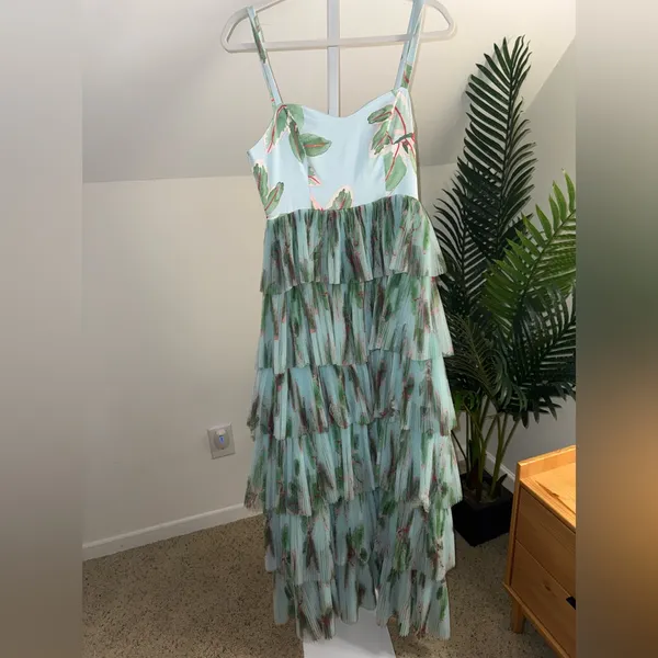 HUTCH Anthropologie Mariah Floral‎ Pleated Tulle Maxi Blue Dress Sz 2 - Image 6