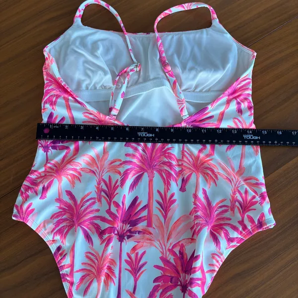 Shade & Shore One Piece Swimsuit L Pink Purple Palm Tree Beachy Tropical Whimsy - Image 10