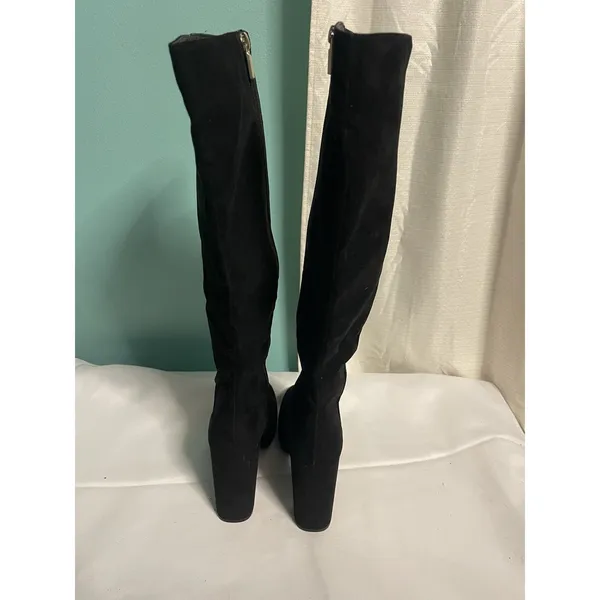 Knee High Boots Women 10M Shoes Black Suede Block Heel‎ Bin4 - Image 2