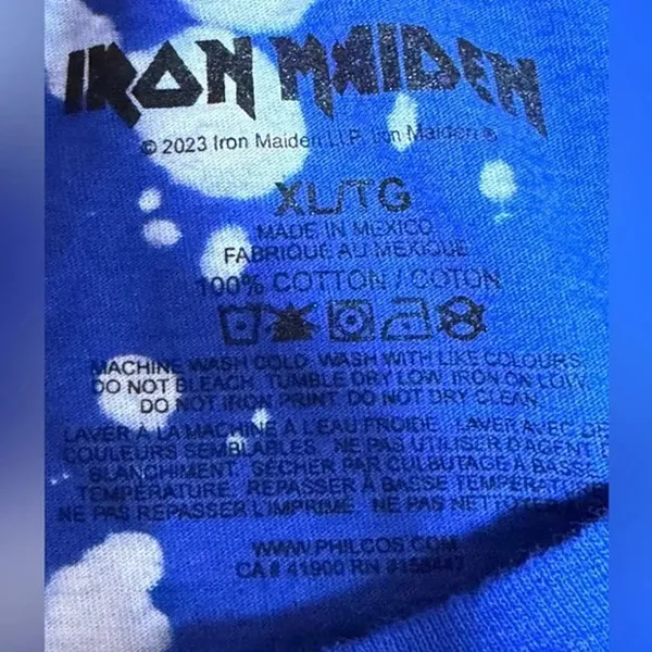 Iron Maiden Vintage Style Graphic Artwork Tye Dye Short Sleeve Shirt XL Blue - Image 8