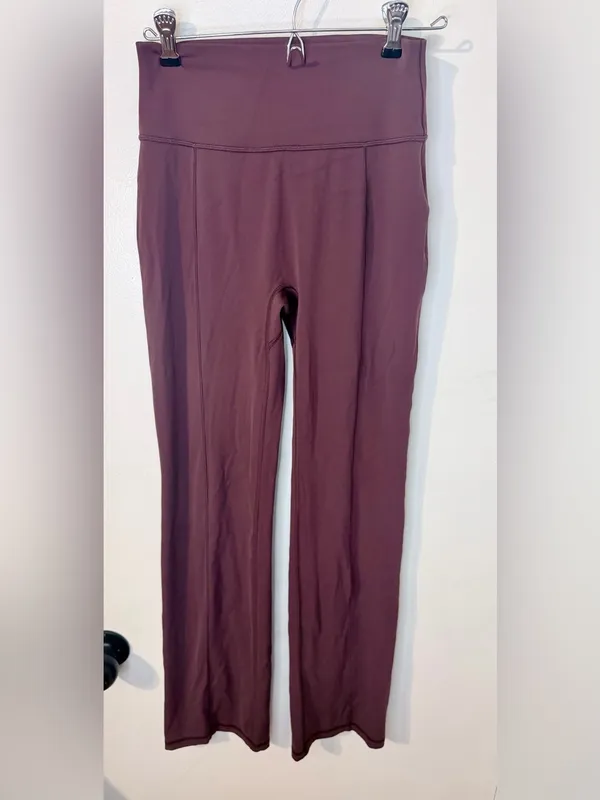 INGIA High Waist Flare Yoga Pants Plum Brown Sweetheart Seam 31” Inseam XS - Image 5