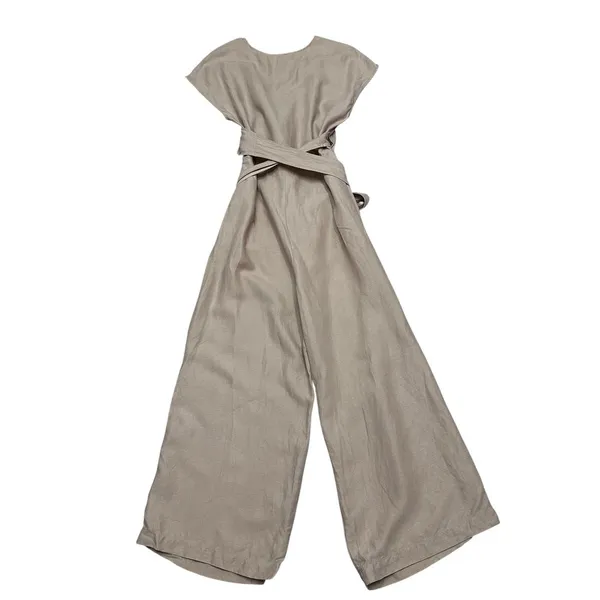 Aritzia Wilfred Brax Jumpsuit Beige Size 8 Linen Blend Wide Legs Wrap Front Tie Waist - Image 7