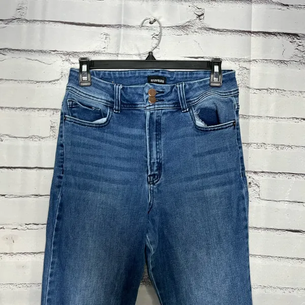 Blue Flare Wide Leg Jeans High-Rise Waist Hippie Y2K Baggy Style SZ 29 Retro - Image 5