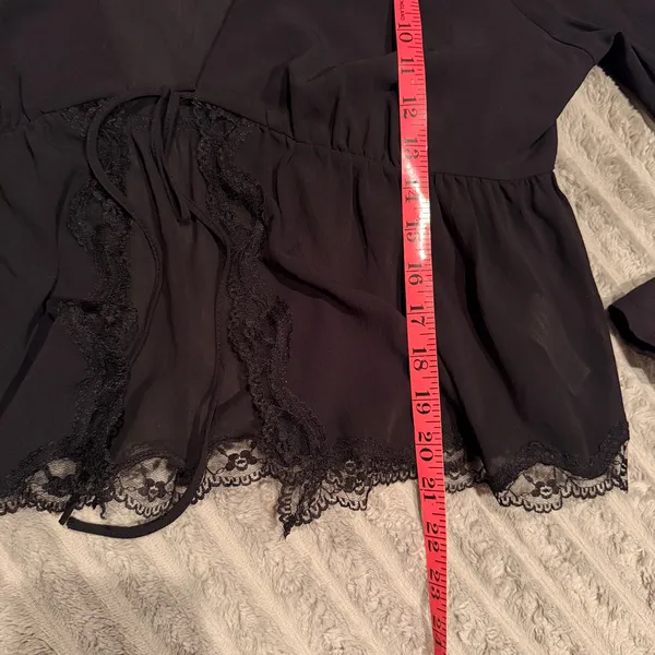 NWT Garage Black‎ Sheer Lace Trim Tie-Front Long Sleeve Blouse - Women’s Size XL - Image 6