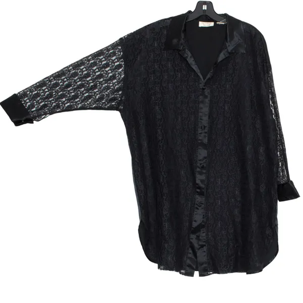 Vintage Victorias Secret Sleep Shirt Gold Label Whimsigoth Lace Witchy Black M/L - Image 4