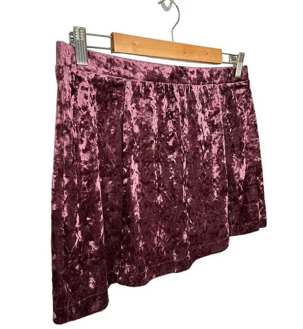 New Nordstrom Skirt L Crushed Velvet Velour Mini Retro 90s Y2K Abound Burgundy - Image 4