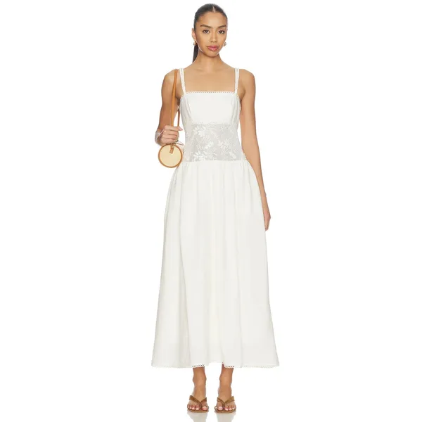 Steve Madden Enza Sleeveless Lace Trim Drop Waist Midi Dress Antique Cream 6 - Image 4