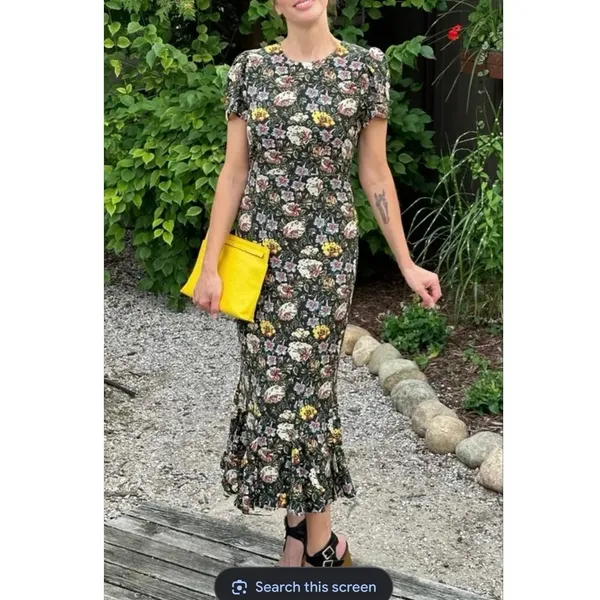 RHODE Black White Yellow Floral Lulani Crew Neck Short Sleeve Cocktail Dress 2 - Image 11