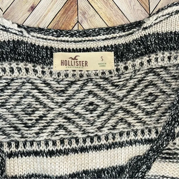 Hollister Long Sleeve Sweater Dress S Black White Fair Isle Boho Cabincore Fall - Image 2