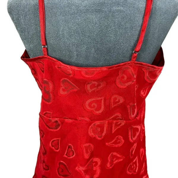 Red Babydoll Camisole Tank Top Medium Textured Hearts Mesh Coquette Y2K Vintage‎ - Image 11
