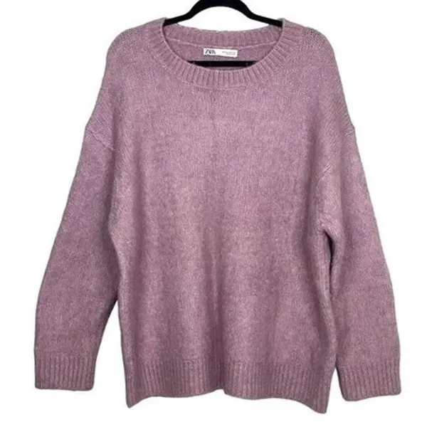 ZARA Oversized Ribbed Hem Long Sleeve Round Neck Pullover Sweater M Purple - Image 12