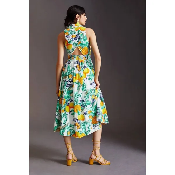 Anthropologie Maeve Maxi Shirt Dress Pineapple Tropical Women's Size M / $278 - Image 3