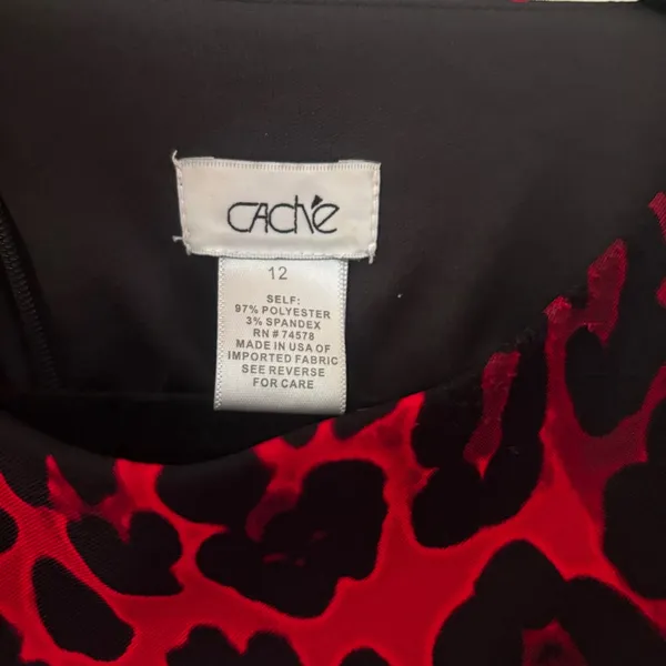 Cache‎ Vintage Red Black Leopard Print Midi Dress Belted Sheath Mob Wife Size 12 - Image 7
