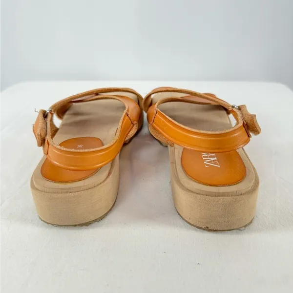 Zara Leather‎ Criss Cross Strap Sandal in Brown Size 6 or 36 - Image 6