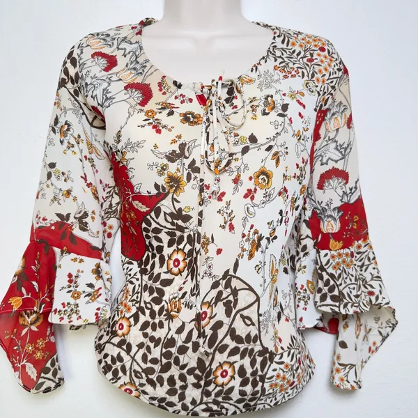VTG 90s Women Fairy Grunge Boho Top Large Patchwork Western Bell‎ Flare Sleeve - Image 10