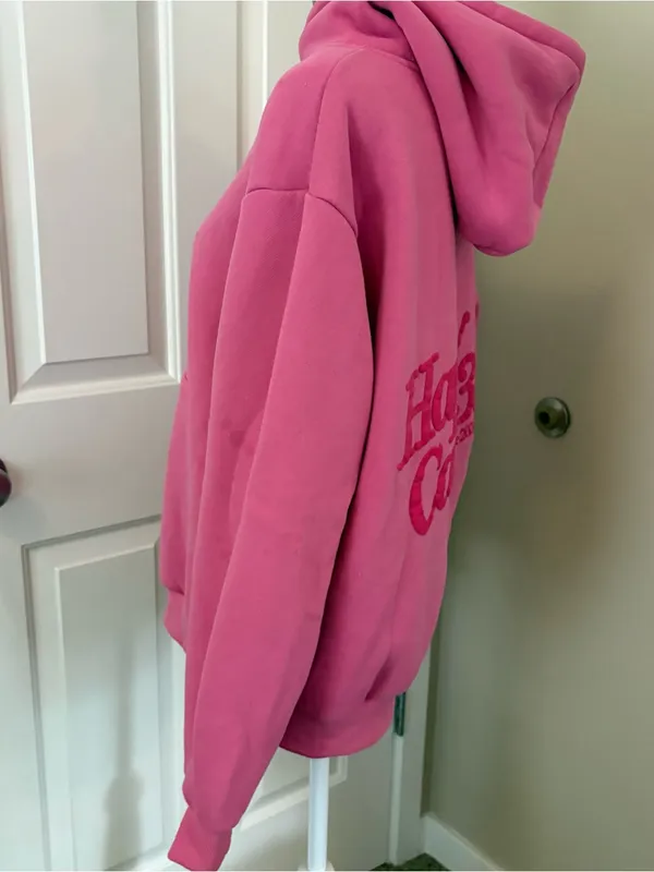 Happy camper pink raspberry puff series hoodie pullover preppy small casual infl - Image 6