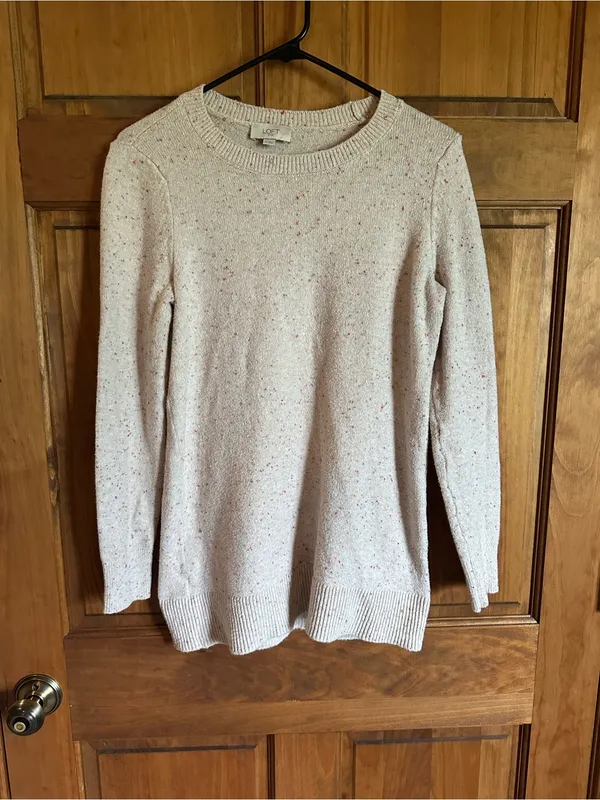 LOFT Cream Speckled Crewneck Sweater - Image 3