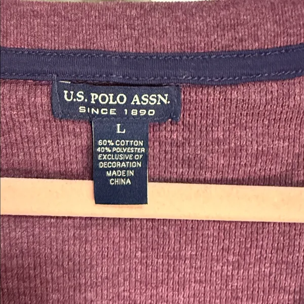 U.S. Polo Assn Burgundy Waffle Knit Thermal Henley Top Size‎ L 90’s - Image 6