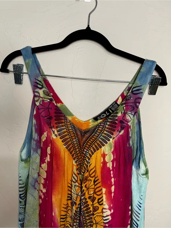 Sol Dashiki Rayon Tie Dye Boho Resort Cover-Up Mini Sundress Beach Vacation - Image 3
